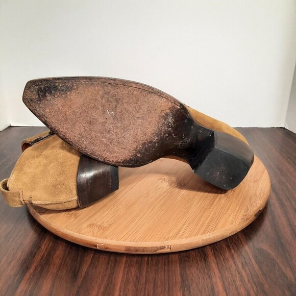 Frye Sacha Womens Size 9 Boots Tan Suede Side Zip Pointed Toe Moto Ankle Booties - Picture 8 of 12